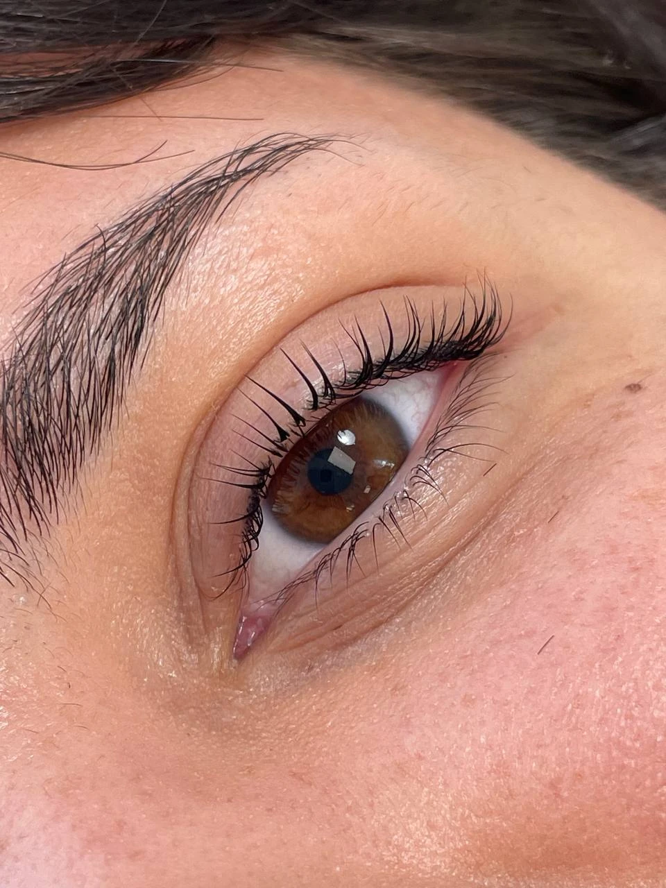 Lash lift and tint with elegant upward curl on dark separated lashes at My Beauty Space Mississauga.