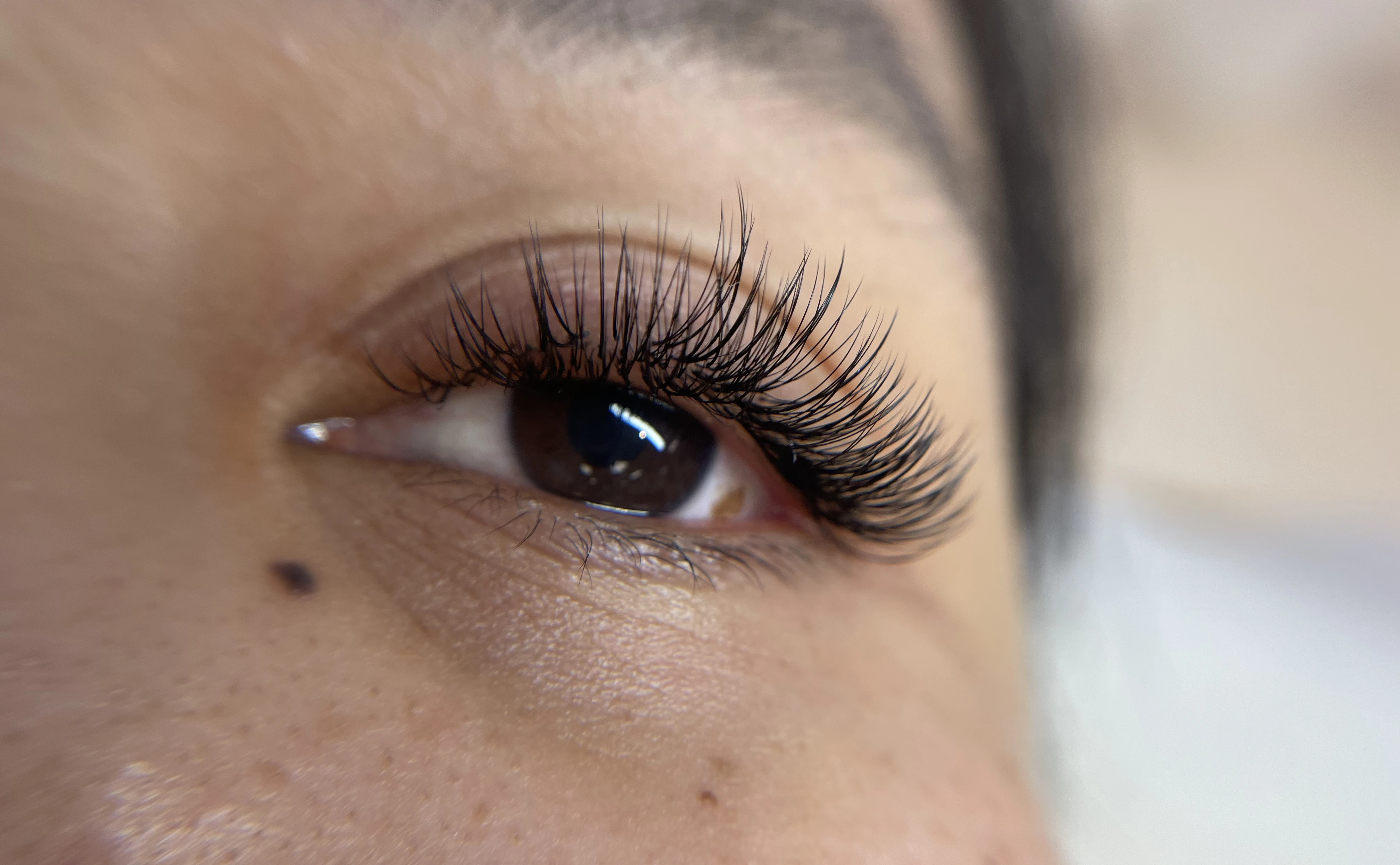Classic single-lash extensions with clean separation and upward curl on a brown eye at My Beauty Space Mississauga.